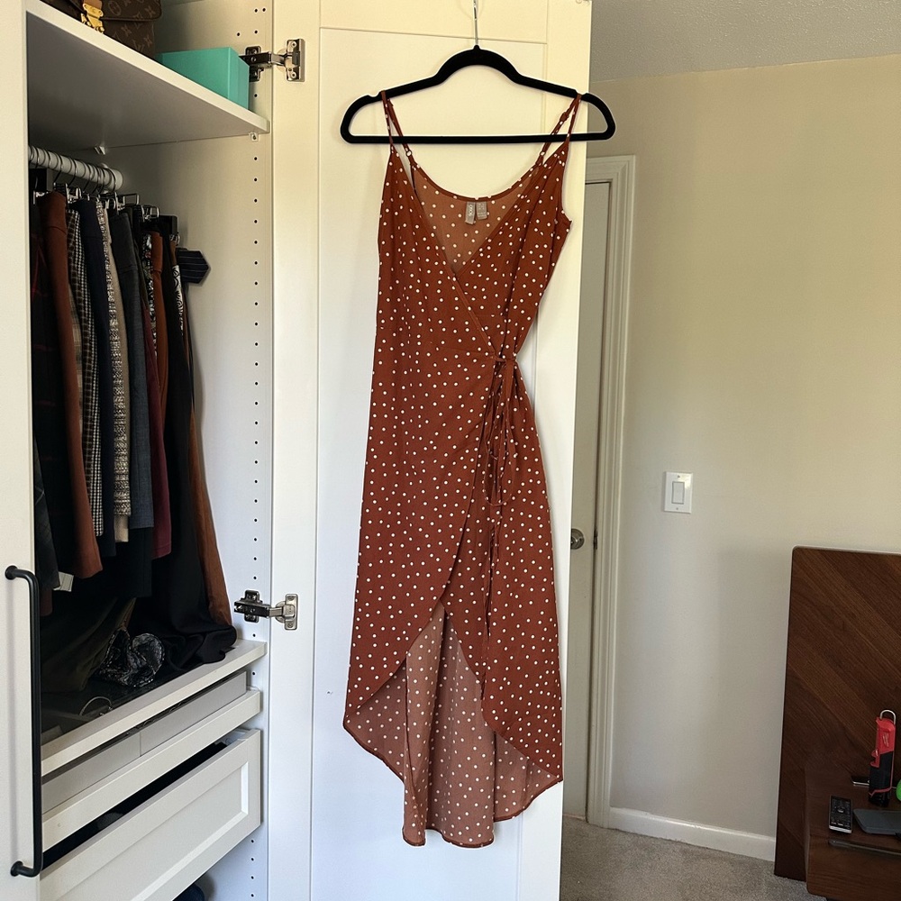 Polka Dot Wrap Dress - Brown